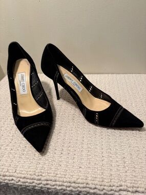 Jimmy Choo Black Suede and Patent Pump